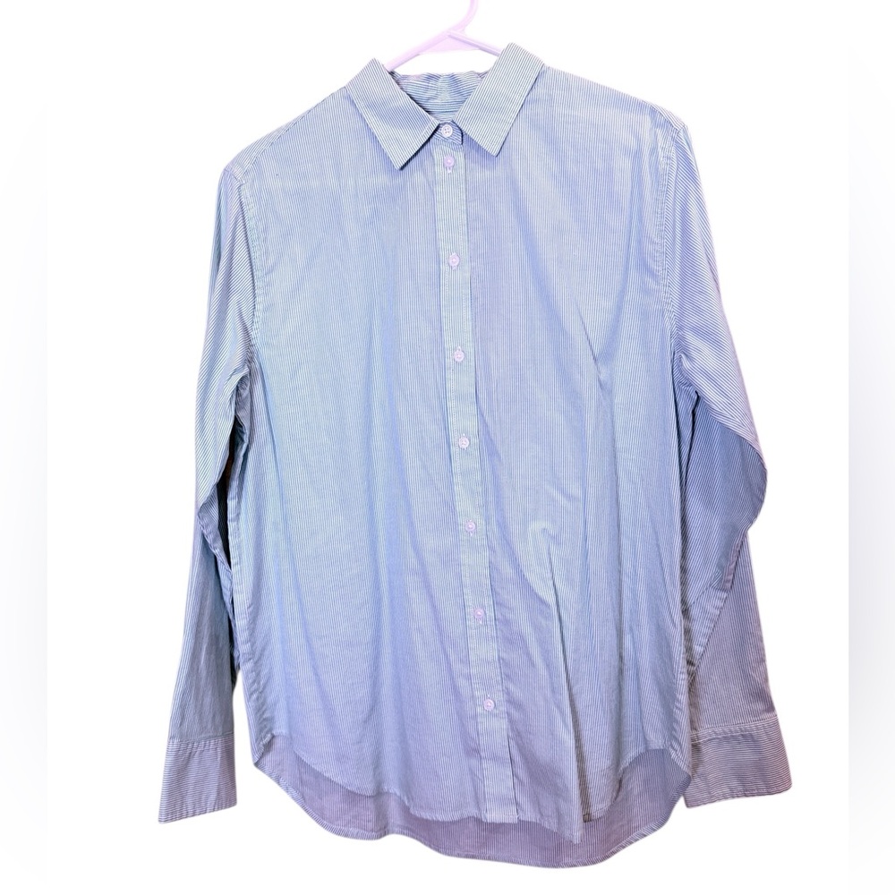 Everlane Women’s Classic Mint Green and White Stripe Cotton Dress Shirt sz 6